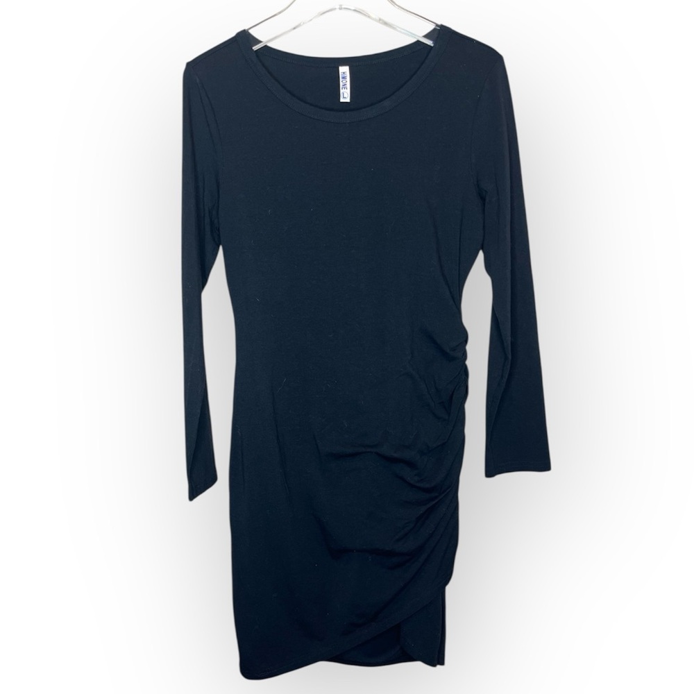 Himone Ruched Bodycon Chic Black Long Sleeve Dress Size L